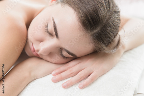 Beauty Woman sleeping on white bed background