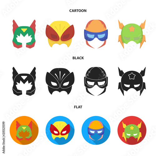 Mask on the head, helmet.Mask super hero set collection icons in cartoon,black,flat style vector symbol stock illustration web.