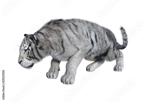 Fototapeta Naklejka Na Ścianę i Meble -  3D Rendering White Tiger on White