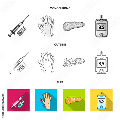 Poor vision, headache, glucose test, insulin dependence. Diabetic set collection icons in flat,outline,monochrome style vector symbol stock illustration web.