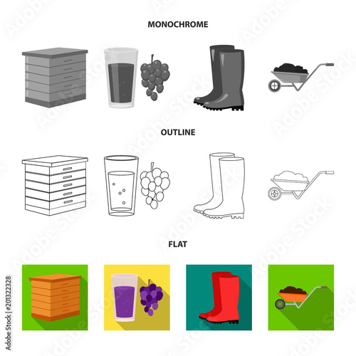 Spikelets of wheat, a packet of seeds, a tractor, gloves.Farm set collection icons in flat,outline,monochrome style vector symbol stock illustration web.