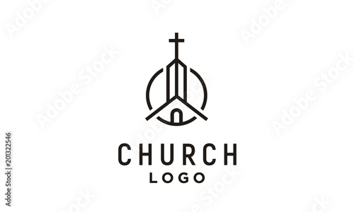 Fotografia, Obraz Church Building with Catholic Christian Cross symbol logo