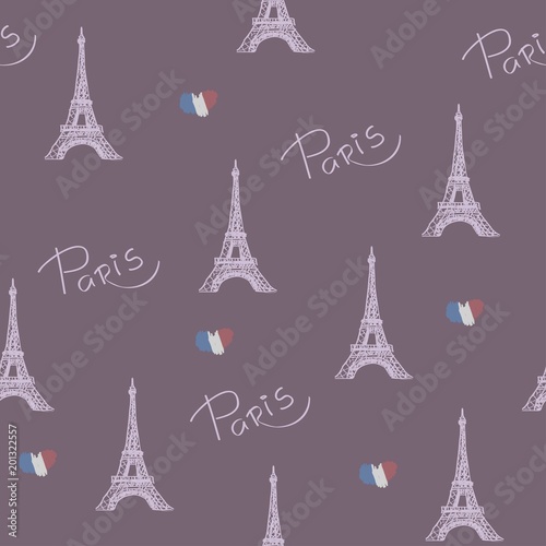 "Favorite Paris". Vector illustration with the image of the Eiffel Tower. Seamless Pattern