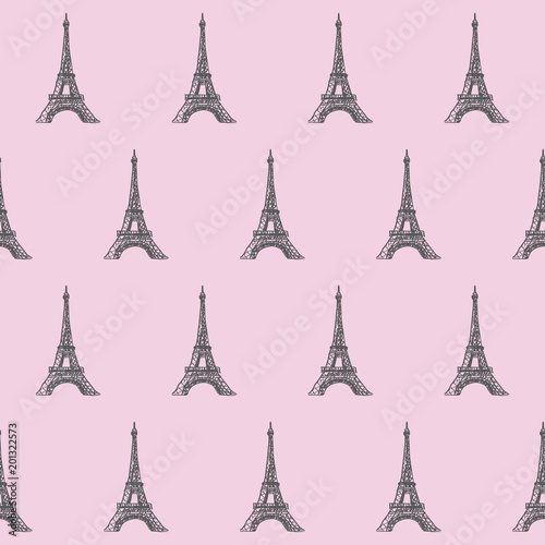 "Favorite Paris". Vector illustration with the image of the Eiffel Tower. Seamless Pattern