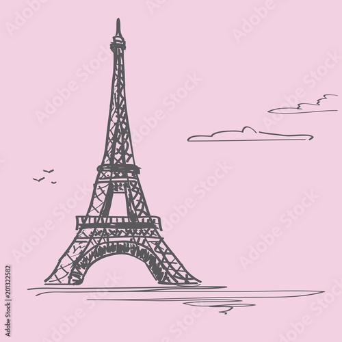 Postcard  Loved Paris . Vector illustration with the image of the Eiffel Tower.