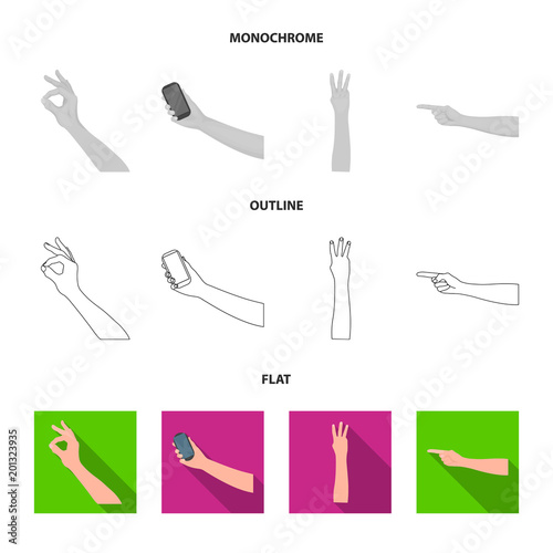 Sign Language flat,outline,monochrome icons in set collection for design.Emotional part of communication vector symbol stock web illustration.