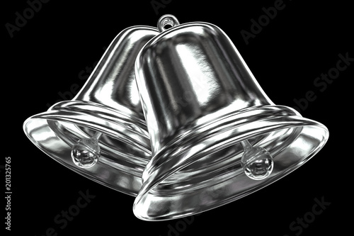 Silver Christmas bells isolated on black 3D illustration. Available only at Fotolia by Adobe.