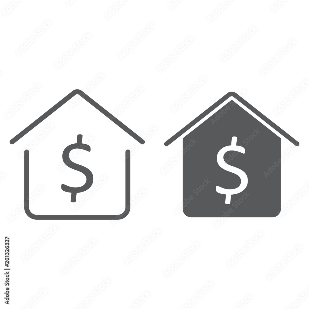 Dollar house line and glyph icon, real estate and home, buy sign vector graphics, a linear pattern on a white background, eps 10. Dollar house line and glyph icon, real estate and home, buy sign vector graphics, a linear pattern on a white background, eps 10.