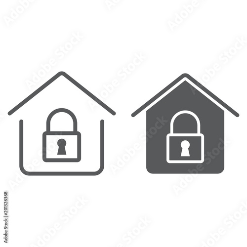 Home Lock line and glyph icon, real estate and home, security sign vector graphics, a linear pattern on a white background, eps 10.