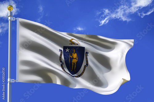 Silk waving flag of Massachusetts state. 3d illustration