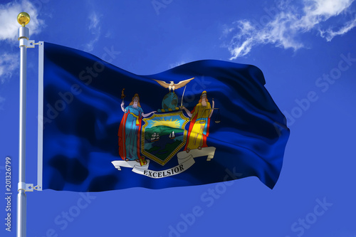 Silk waving flag of New York state. 3d illustration.