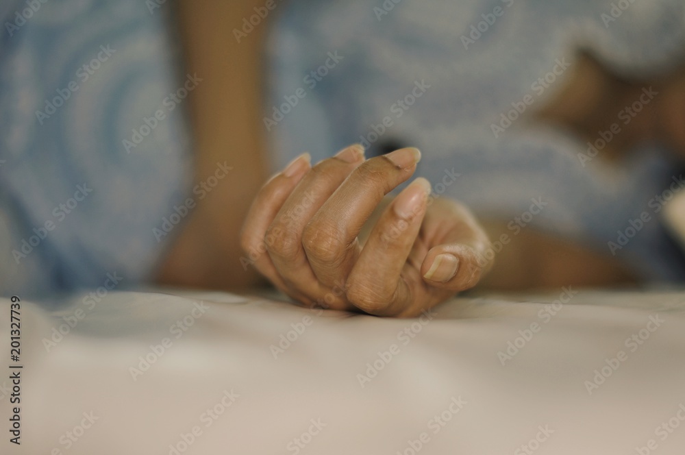 Fototapeta premium Girl woman sleep on a bed in a bedroom, concept photo of Sexual assault