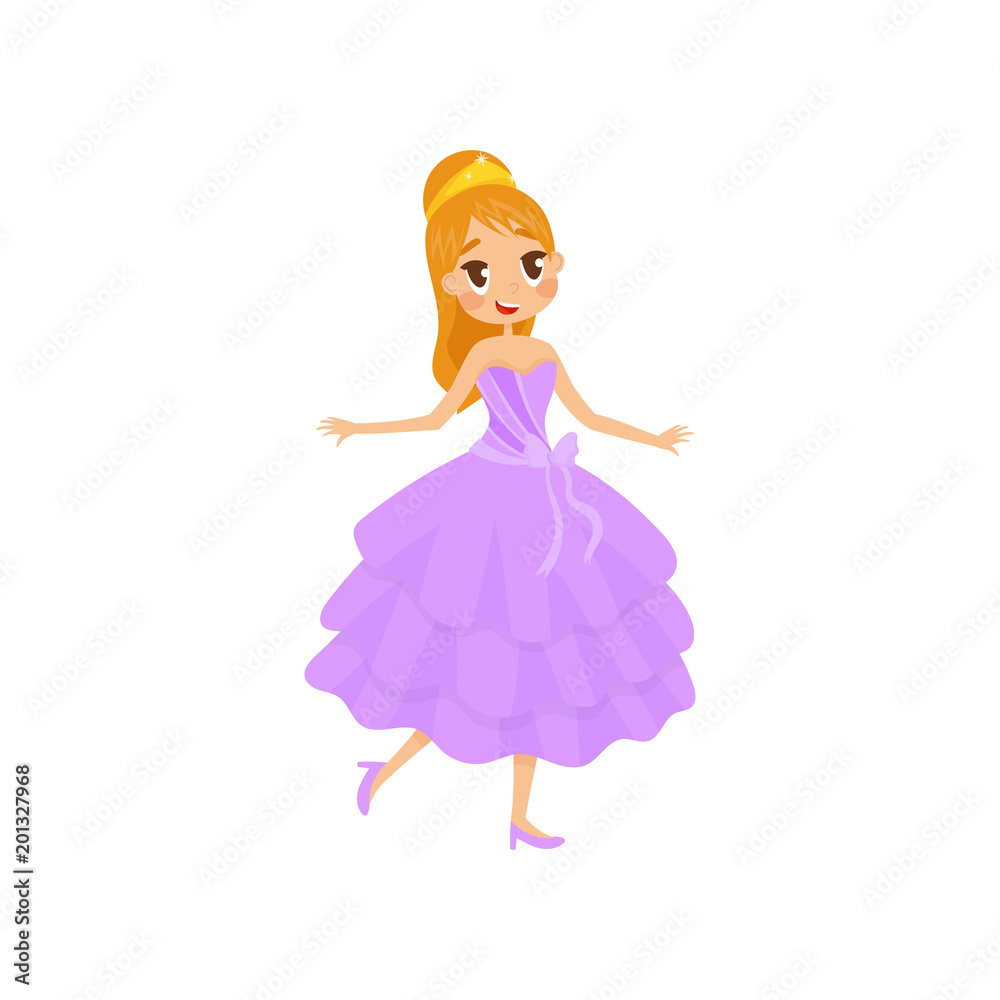 Beautiful little princess in a lilac dress and tiara vector Illustration on a white background Beautiful little princess in a lilac dress and tiara vector Illustration on a white background