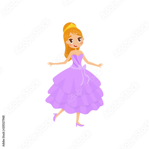 Beautiful little princess in a lilac dress and tiara vector Illustration on a white background
