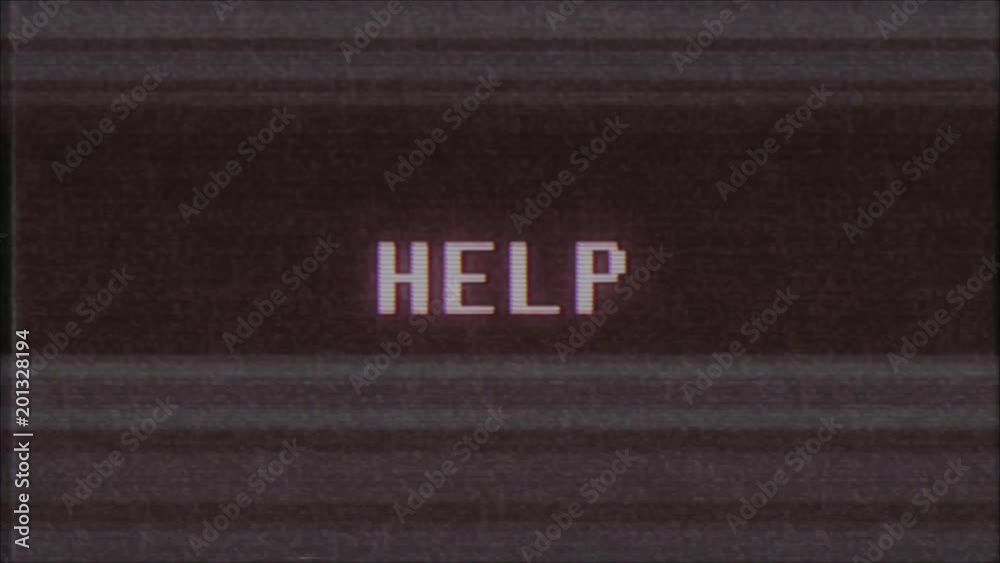 retro videogame HELP word text computer old tv glitch interference noise screen animation seamless loop New quality universal vintage motion dynamic animated background colorful video m
