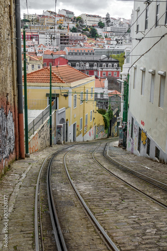 Lavra tram track in Lisbon, Portugal