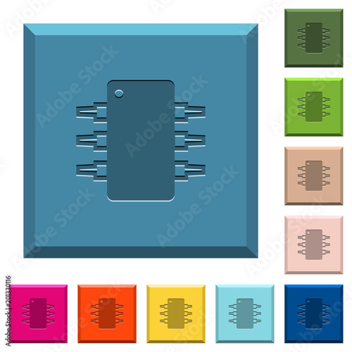 Integrated circuit engraved icons on edged square buttons