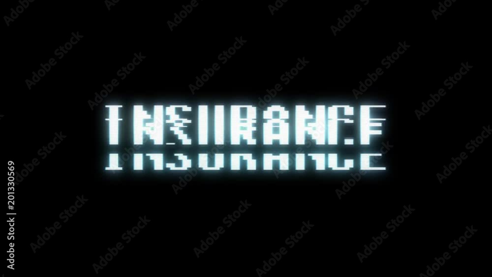 retro videogame INSURANCE word text computer old tv glitch interference noise screen animation seamless loop New quality universal vintage motion dynamic animated background colorful video m