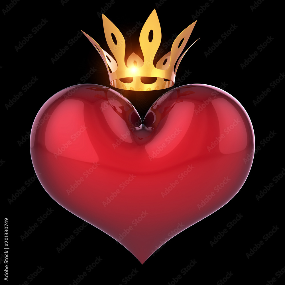 King Heart Shape Queen Red With Golden Crown Abstract. Royal Lucky Love Concept. 3D Illustration Isolated On Black Background Stock Illustration | Adobe Stock