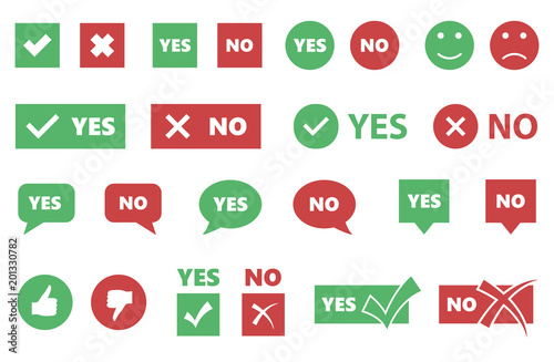 yes or no icons, tick and cross signs, checkmarks set