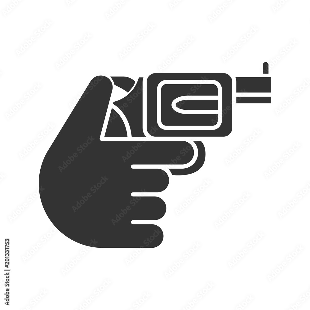 Hand holding revolver glyph icon Hand holding revolver glyph icon
