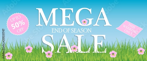Sale, a discount of 50 percent, only this weekend. Template for flyer, banner for website. Vector illustration. Banner.