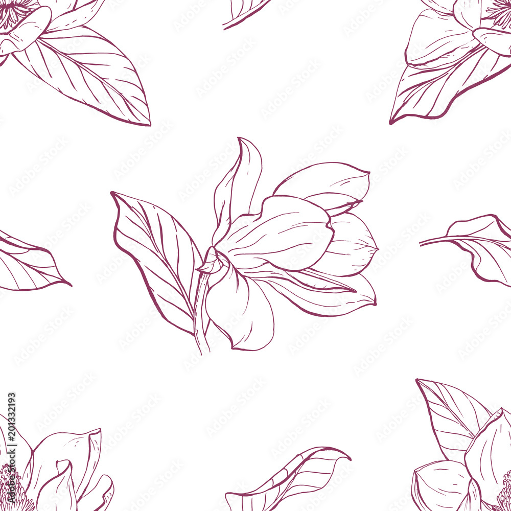 Magnolia Bouquet vector seamles pattern