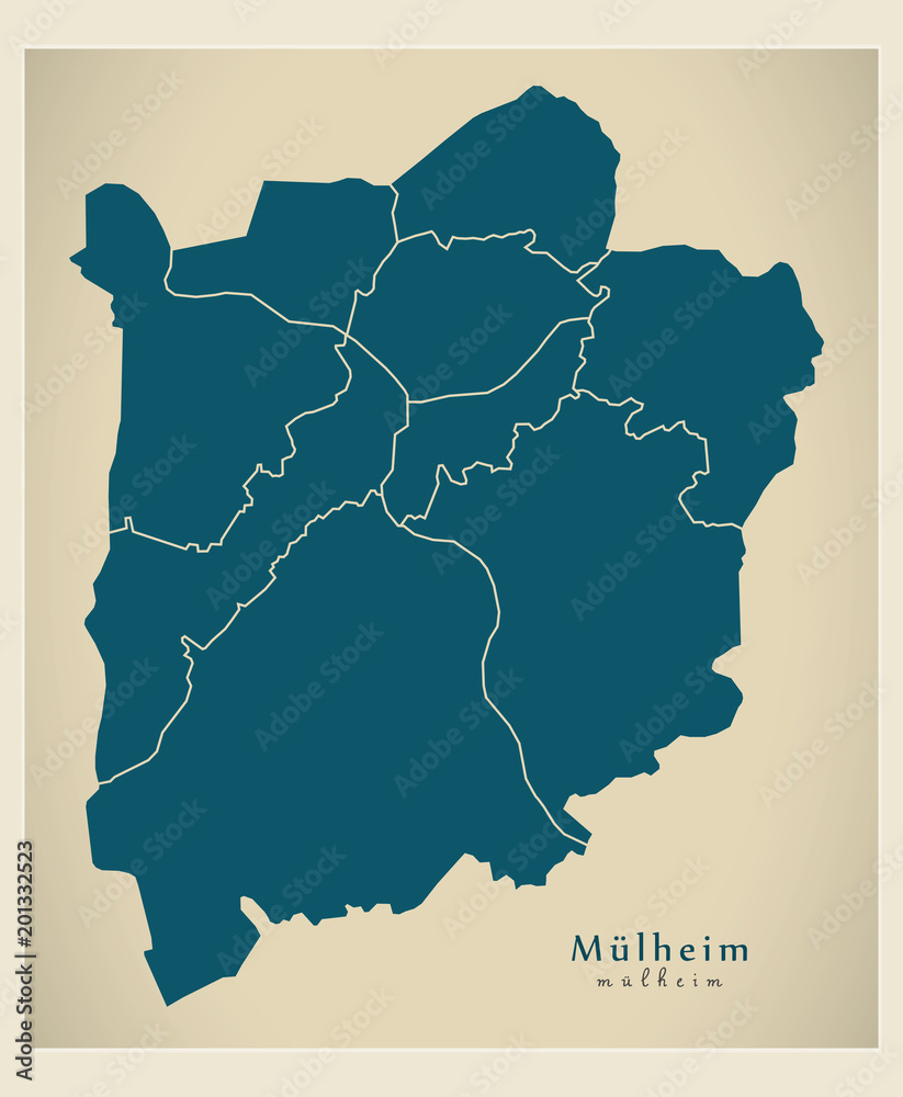 Modern City Map - Mulheim city of Germany with boroughs DE