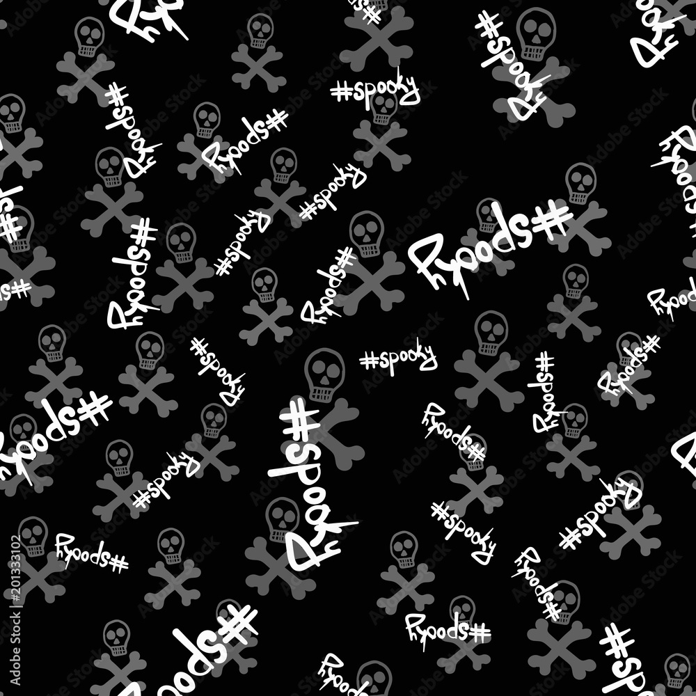 Dia de Muertos repeating texture. Day of the dead holiday in Mexico seamless pattern with stylized skulls. Scary Skeleton endless background. Vector illustration with hashtag Dia de Muertos repeating texture. Day of the dead holiday in Mexico seamless pattern with stylized skulls. Scary Skeleton endless background. Vector illustration with hashtag