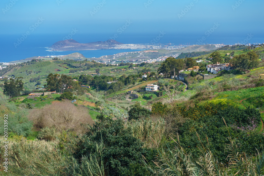 Northern coast of Gran Canaria, Las Palmas on background, Spain