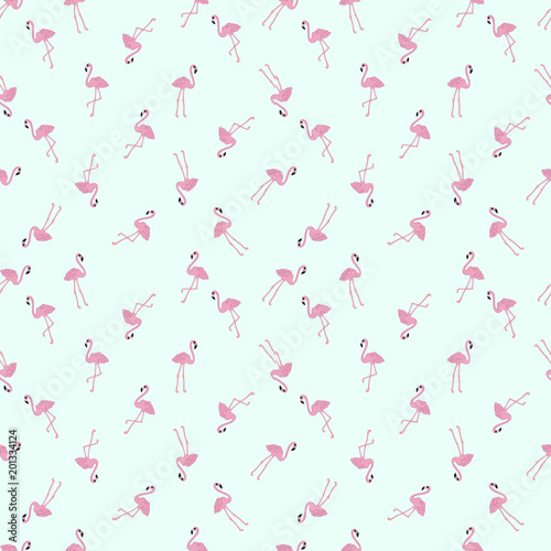 Vector tropical exotic seamless pattern with flamingo.