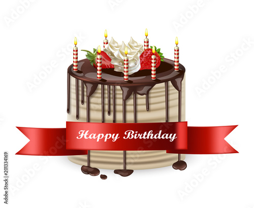 Happy Birthday cake Vector realistic. 3d detailed illustrations