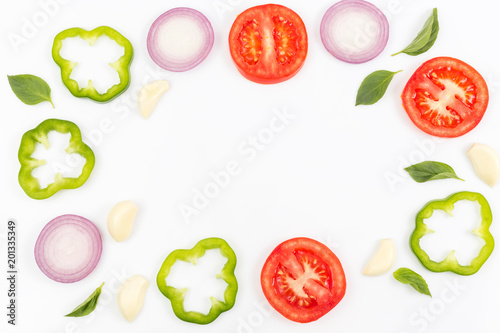 Fototapeta Naklejka Na Ścianę i Meble -  Top view of fruits and vegetables Isolated on a white background