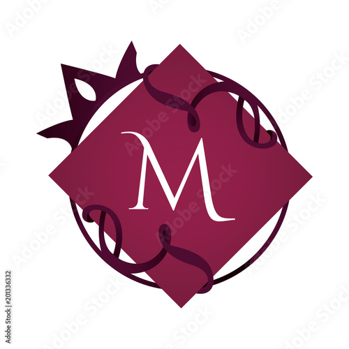 Luxury M letter and crown monogram logo. Laurel elegant beautiful round identity with crown. Vector letter emblem for Antique, Boutique, Hotel, Heraldic, Jewelry, Marble, Fashion,  Real Estate