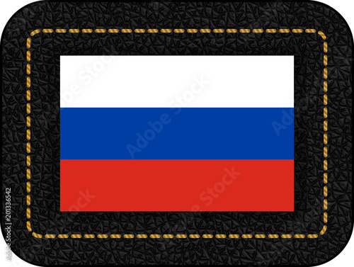 Flag of Russia. Vector Icon on Black Leather Backdrop