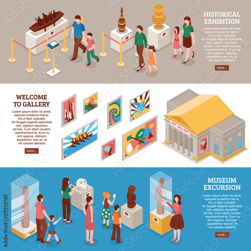Museum Isometric Banners Set