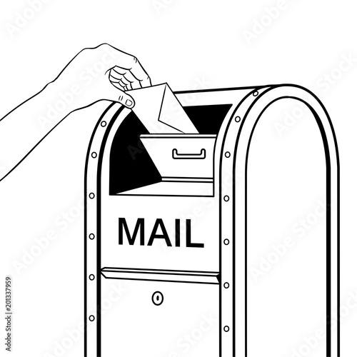 Sending letter to mail box coloring book vector