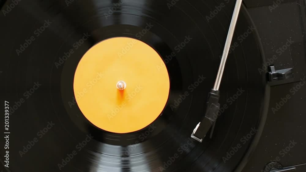 Close up of turntable playing vinyl record