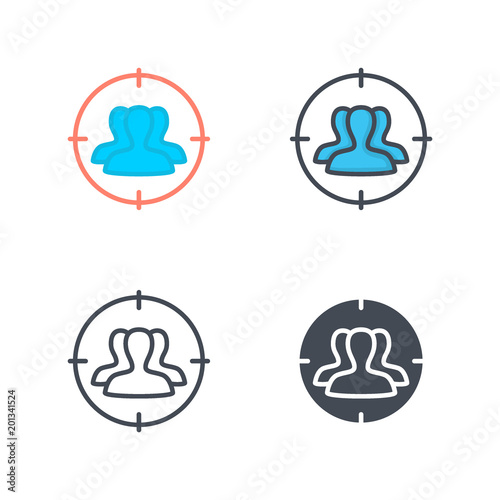 Targeting advertising Business Icons Flat Colored Line Silhouette