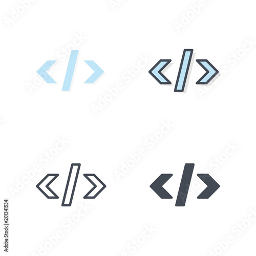 Html programming code Business Icons Flat Colored Line Silhouette