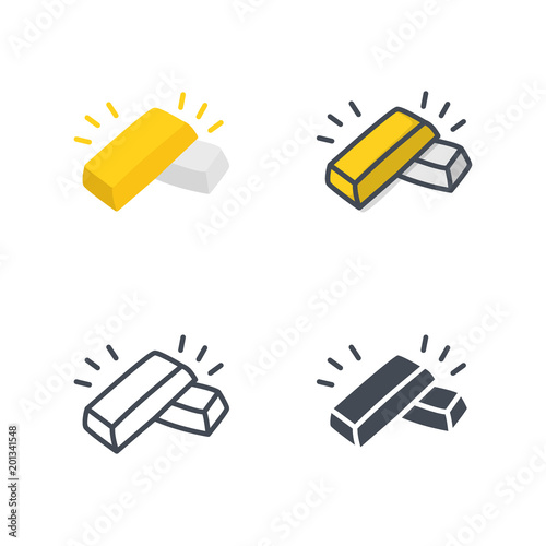 Golden and Silver bar Business Icons Flat Colored Line Silhouette