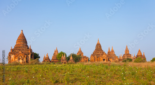 Ancient Buddhist temple complex at Old Bagan archaeological zone in Myanmar.