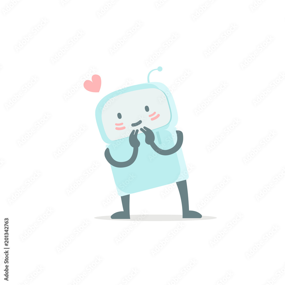 Robot toy love you and shy. Cute small new emoji sticker Icon. Very cute  for child kid picture with heart. You are beautiful. Flat color vector  illustration Stock Vector | Adobe Stock