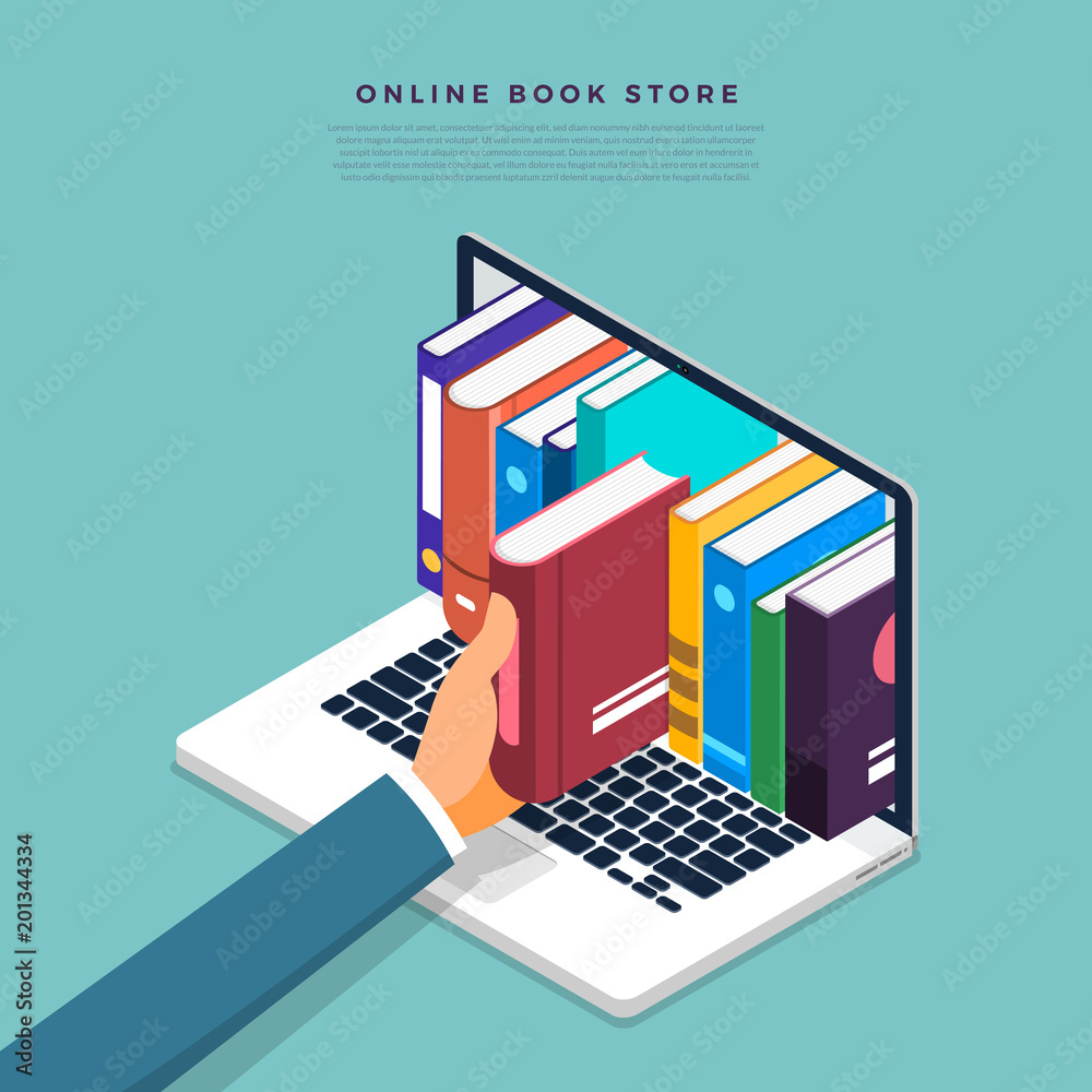 Flat design concept online books store. Hand pick book from internet device. Vector illustrate. Flat design concept online books store. Hand pick book from internet device. Vector illustrate.
