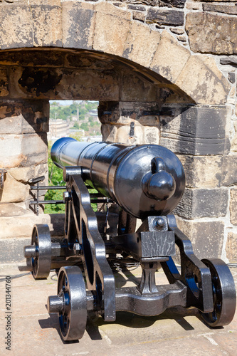 Restored muzzle-loading cannon at Edinburgh Castle Scotland UK