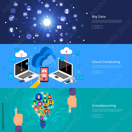 Flat design concept big data, cloud computing and crowdsourcing. Vector Illustrate.