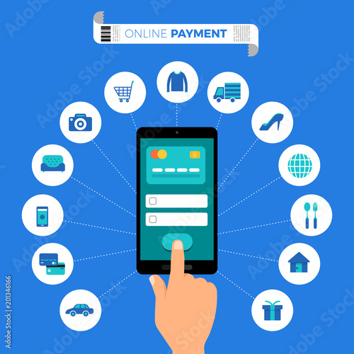 Flat design concept payment. Payment method and option or channel to transfer money. Vector illustrate.