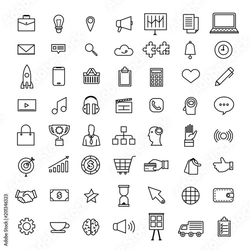 Vector set icons thin line concept business and technology content. Flat design illustration.