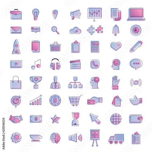 Vector set icons thin line concept business and technology content. Flat design illustration.