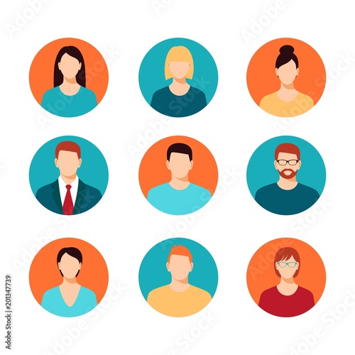 Avatar profile icon set including male and female.